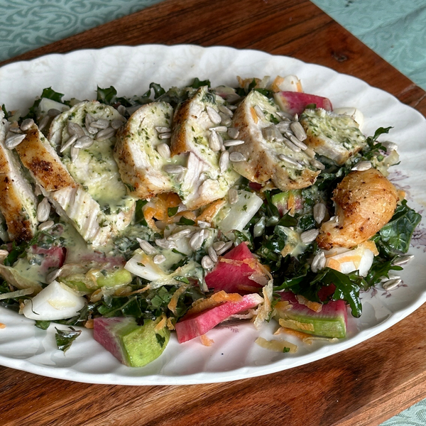 Kale Chicken Salad with Basil Vinaigrette