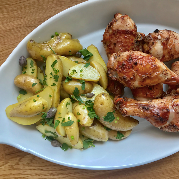Sumac Chicken Drumsticks with Herbed Fingerling Potatoes