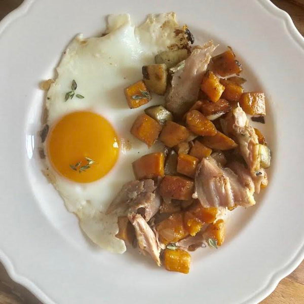 Sweet Potato Hash with Turkey and Fried Egg