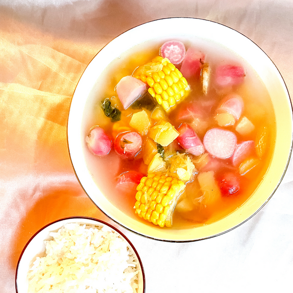 Radish, Spaghetti Squash, and Corn Soup