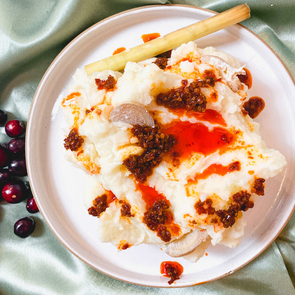 Mashed Potatoes with Lemongrass and Ginger Infused Cream and Sambal Drizzle