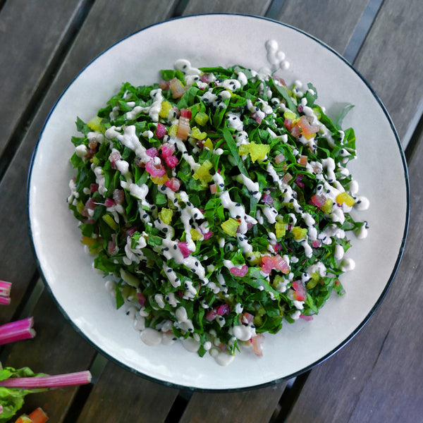 Pickled Rainbow Chard Salad with Tofu Dressing