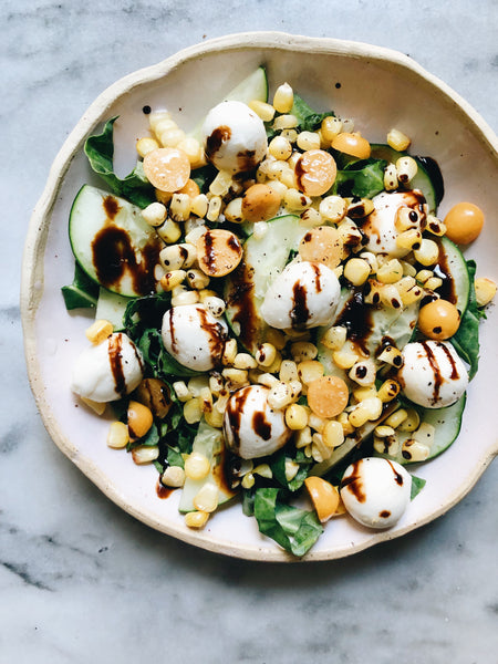 Ground Cherry, Corn & Cucumber Salad with Mozzarella