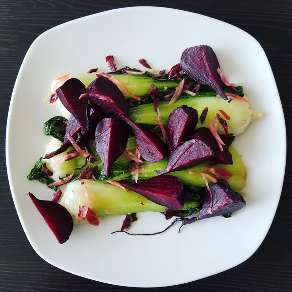 Roasted Beets with Beet and Radish Greens