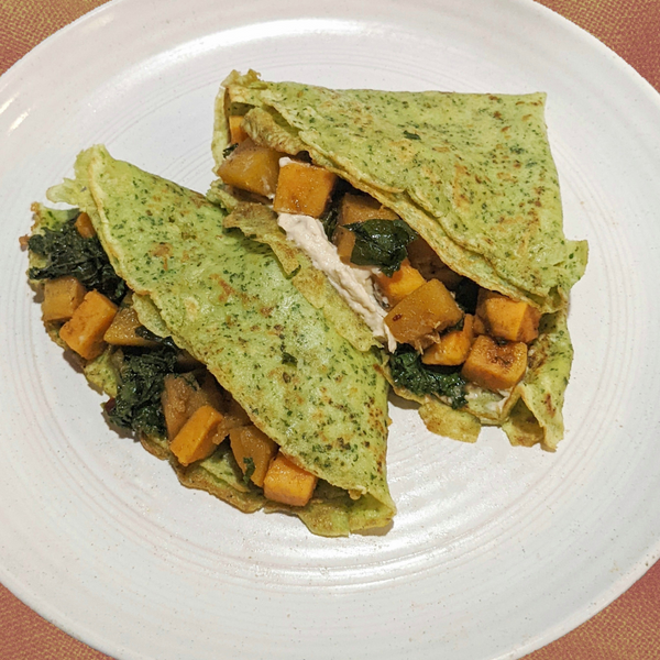 Kale Crepes With Sweet Potato & Squash Filling