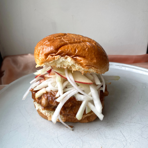 Kohlrabi and Apple Slaw on Vegan BBQ Sandwich