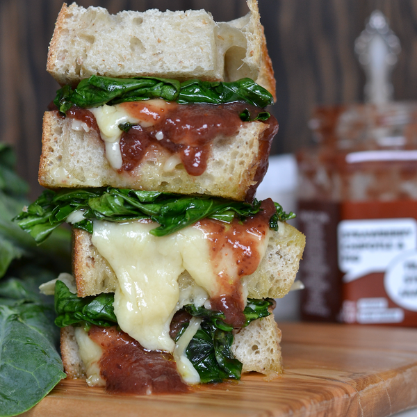 Gruyere, Fig Jam & Wilted Gai Lan Sandwich