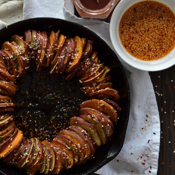 Shingled Sweet Potatoes with Plum Vinaigrette