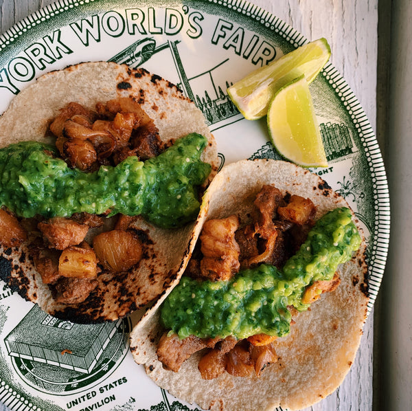 Quick Al-Pastor Tacos with Green Pepper and Tomatillo Salsa