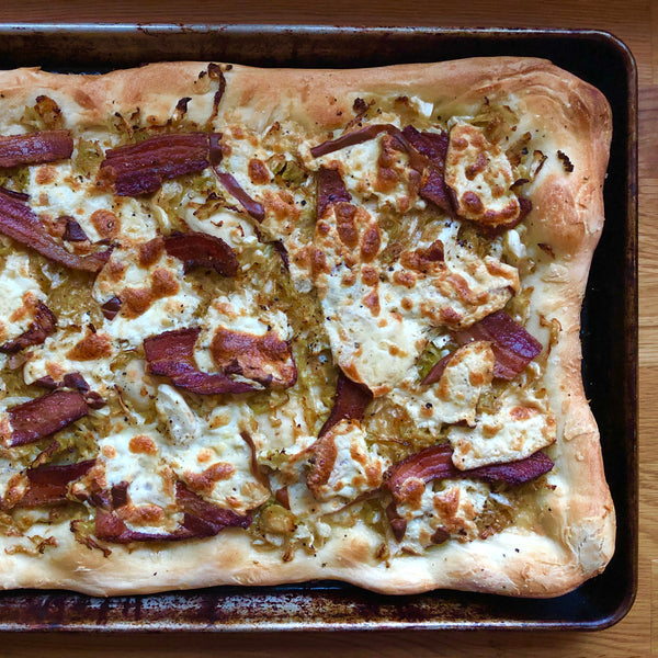 Savoy Cabbage Pizza with Bacon and Smoked Mozzarella