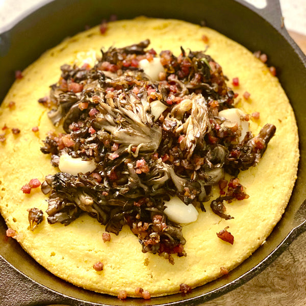 Mushroom Confit with Pancetta and Cornbread