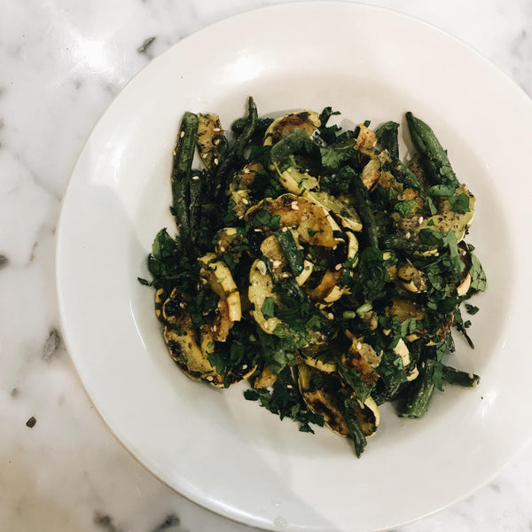 Roasted DelicataSquash & Green Bean Salad with Za'tar Dressing